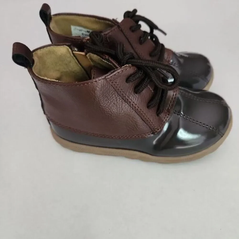 Stepping Stones Toddler Brown Duck Boots Size 8 Lace Up Side Zip Water Resistant